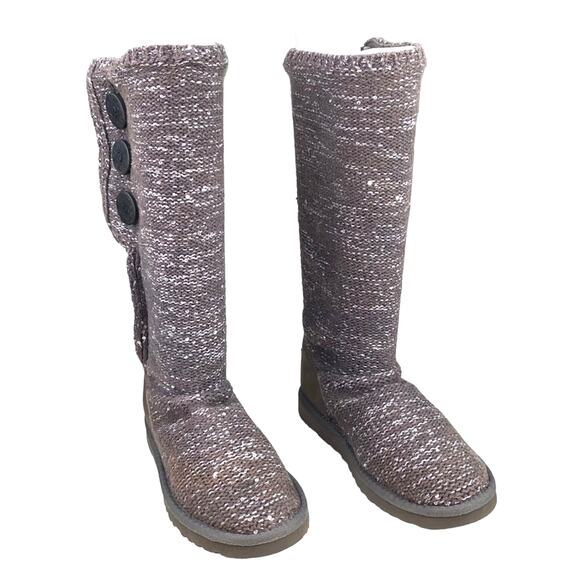 UGG Women’s Cardy Knit Brown Silver Pull On Winter Boots Size US 7 - Picture 2 of 11